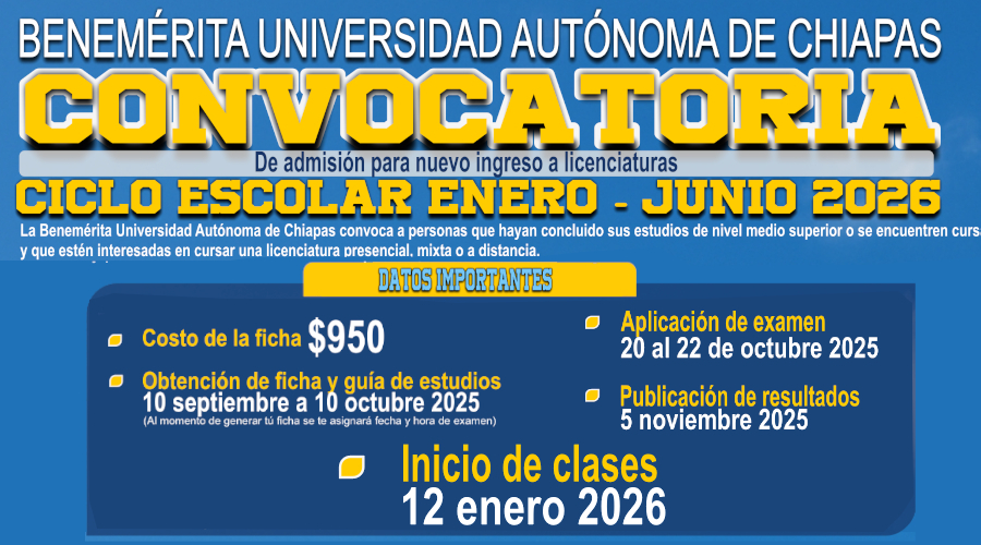 Convocatoria de admisión enero-junio 2026